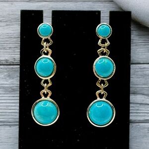 Southwestern Sterling Silver‎ Round Dangle Turquoise Earrings Stud Backs .925
